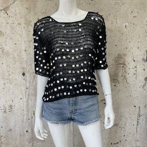 Vintage 70’s/80’s Sequined Crocheted Party Top, Black/Silver, Small